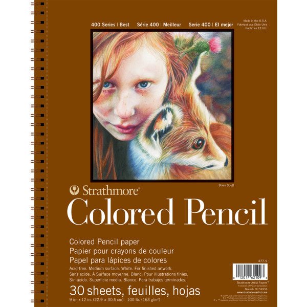 Strathmore Colored Pencil Pad - 30 sheets, Wirebound, Micro - perforated - 9X12 inches - The Merri Artist - merriartist.com