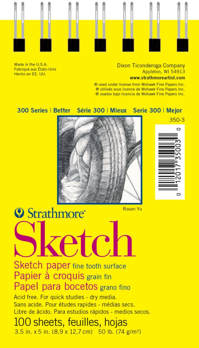 Strathmore Sketch Paper Pad 300 Series, 3.5" x 5" - Wire Bound - 100 Sheets - 50 lb - The Merri Artist - merriartist.com