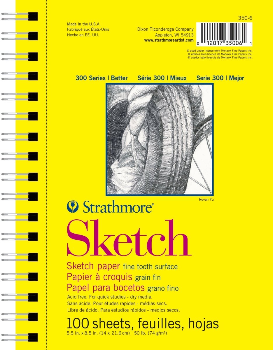 Strathmore Sketch Paper Pad 300 Series, 5.5" x 8.5" - Wire Bound - 100 Sheets - 50 lb - The Merri Artist - merriartist.com