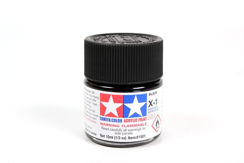 Tamiya Mini Acrylic 10 ml - X - 1 Black Gloss Finish - The Merri Artist - merriartist.com