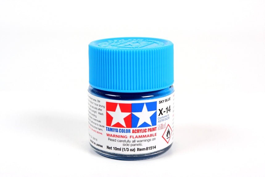 Tamiya Mini Acrylic 10 ml - X - 14 Sky Blue Gloss Finish - The Merri Artist - merriartist.com