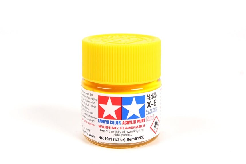 Tamiya Mini Acrylic 10 ml - X - 8 Lemon Yellow Gloss Finish - The Merri Artist - merriartist.com