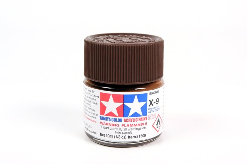 Tamiya Mini Acrylic 10 ml - X - 9 Brown Gloss Finish - The Merri Artist - merriartist.com