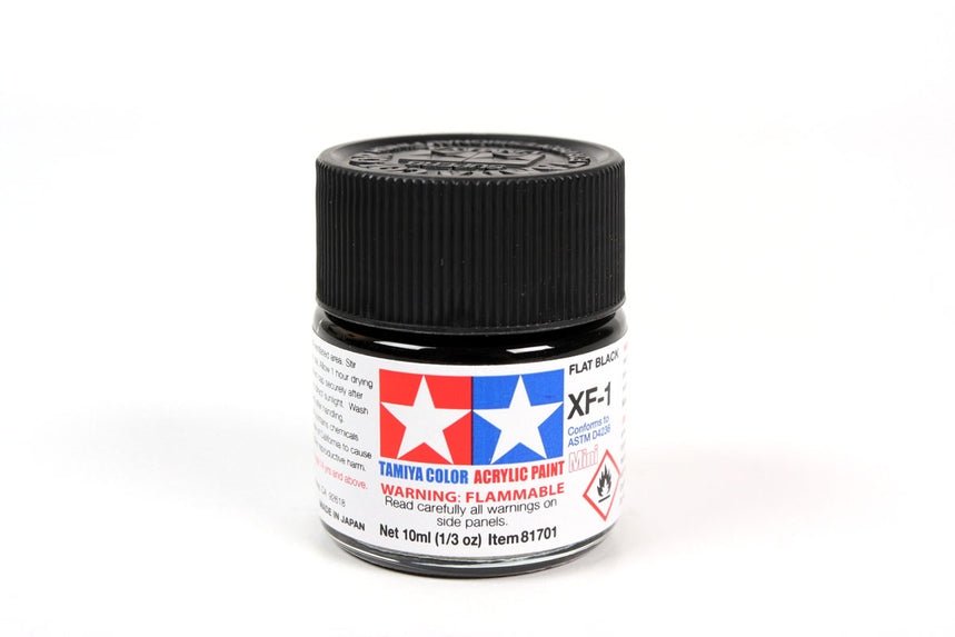 Tamiya Mini Acrylic 10 ml - XF - 1 Flat Black Matte Finish - The Merri Artist - merriartist.com