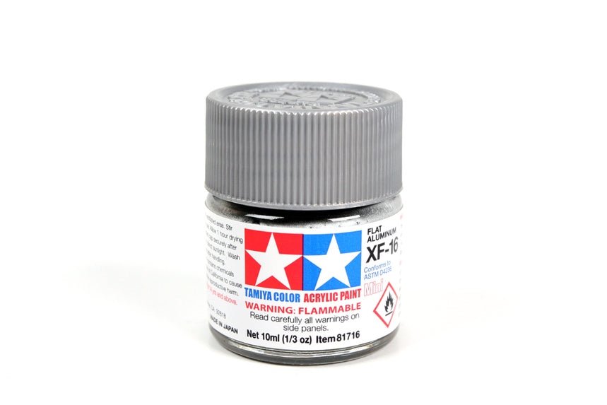 Tamiya Mini Acrylic 10 ml - XF - 16 Flat Aluminum Matte Finish - The Merri Artist - merriartist.com