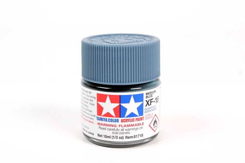 Tamiya Mini Acrylic 10 ml - XF - 18 Medium Blue Matte Finish - The Merri Artist - merriartist.com