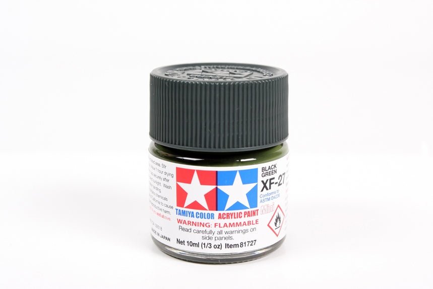 Tamiya Mini Acrylic 10 ml - XF - 27 Black Green Matte Finish - The Merri Artist - merriartist.com