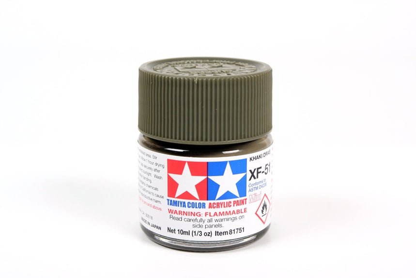 Tamiya Mini Acrylic 10 ml - XF - 51 Khaki Drab Matte Finish - The Merri Artist - merriartist.com