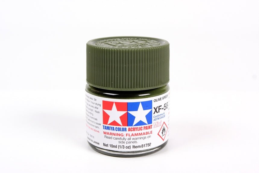 Tamiya Mini Acrylic 10 ml - XF - 58 Olive Green Matte Finish - The Merri Artist - merriartist.com