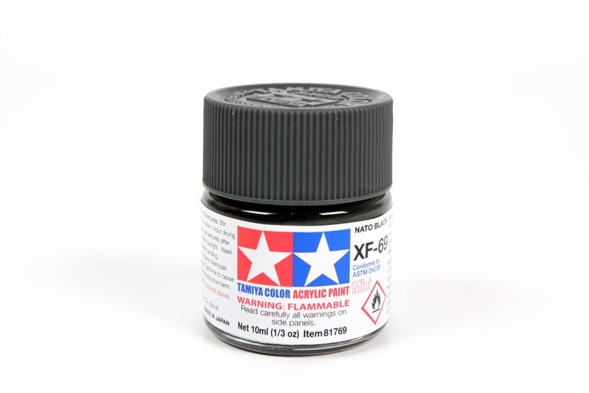 Tamiya Mini Acrylic 10 ml - XF - 69 NATO Black Matte Finish - The Merri Artist - merriartist.com