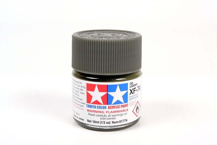 Tamiya Mini Acrylic 10 ml - XF - 74 Olive Drab (JGSDF) Matte Finish - The Merri Artist - merriartist.com