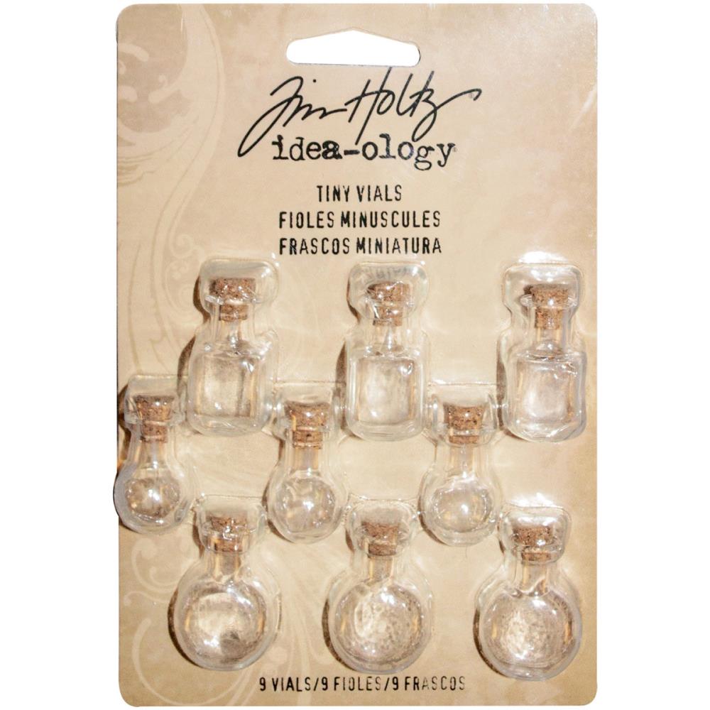 Tim Holtz Idea - Ology Tiny Corked Glass Vials - Pack of 9 (3 each of 3 shapes) - The Merri Artist - merriartist.com