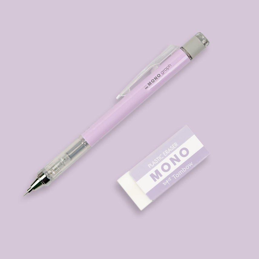 Tombow Mono Graph Mechanical Pencil + Eraser Set - Lavender - The Merri Artist - merriartist.com