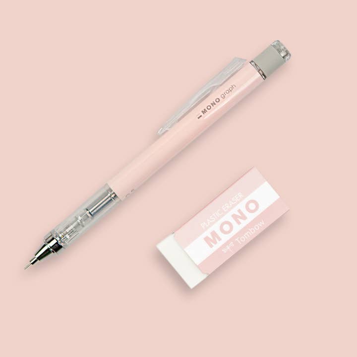 Tombow Mono Graph Mechanical Pencil + Eraser Set - Pink - The Merri Artist - merriartist.com