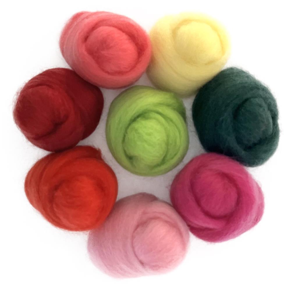 Wistyria Editions Wool Roving 15" - Pack of 8 Color colors (0.25 oz each) - Zinnias - The Merri Artist - merriartist.com