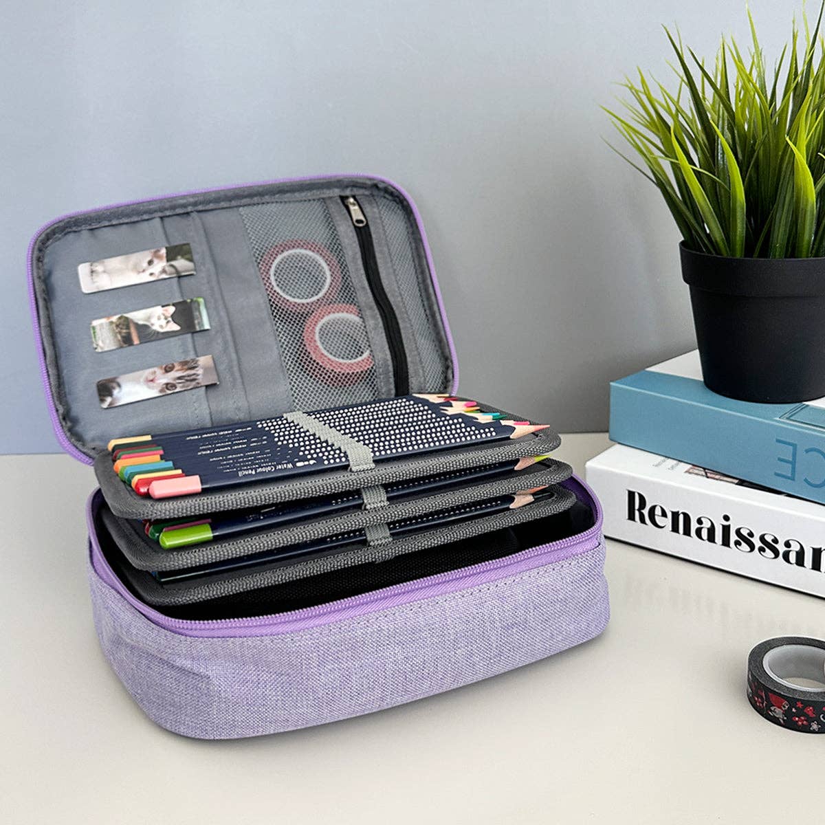 Wrapables.com - Wrapables Large Capacity 72 Slot Pencil Case - Lavender - The Merri Artist - merriartist.com