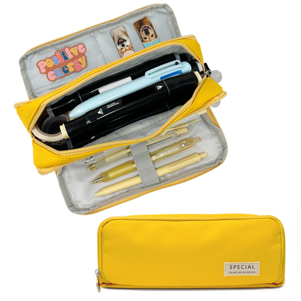 Wrapables.com - Wrapables Large Capacity Pencil Case, 3 Compartment Pouch - Yellow - The Merri Artist - merriartist.com