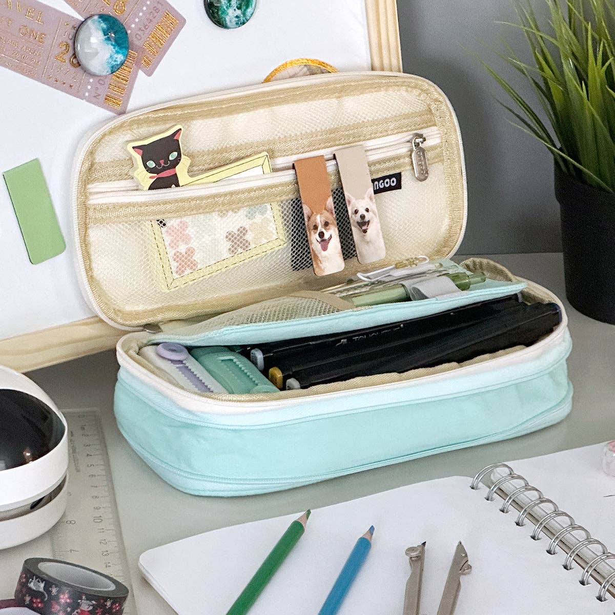 Wrapables.com - Wrapables Large Capacity Pencil Case Expandable Pencil Pouch - Aqua - The Merri Artist - merriartist.com