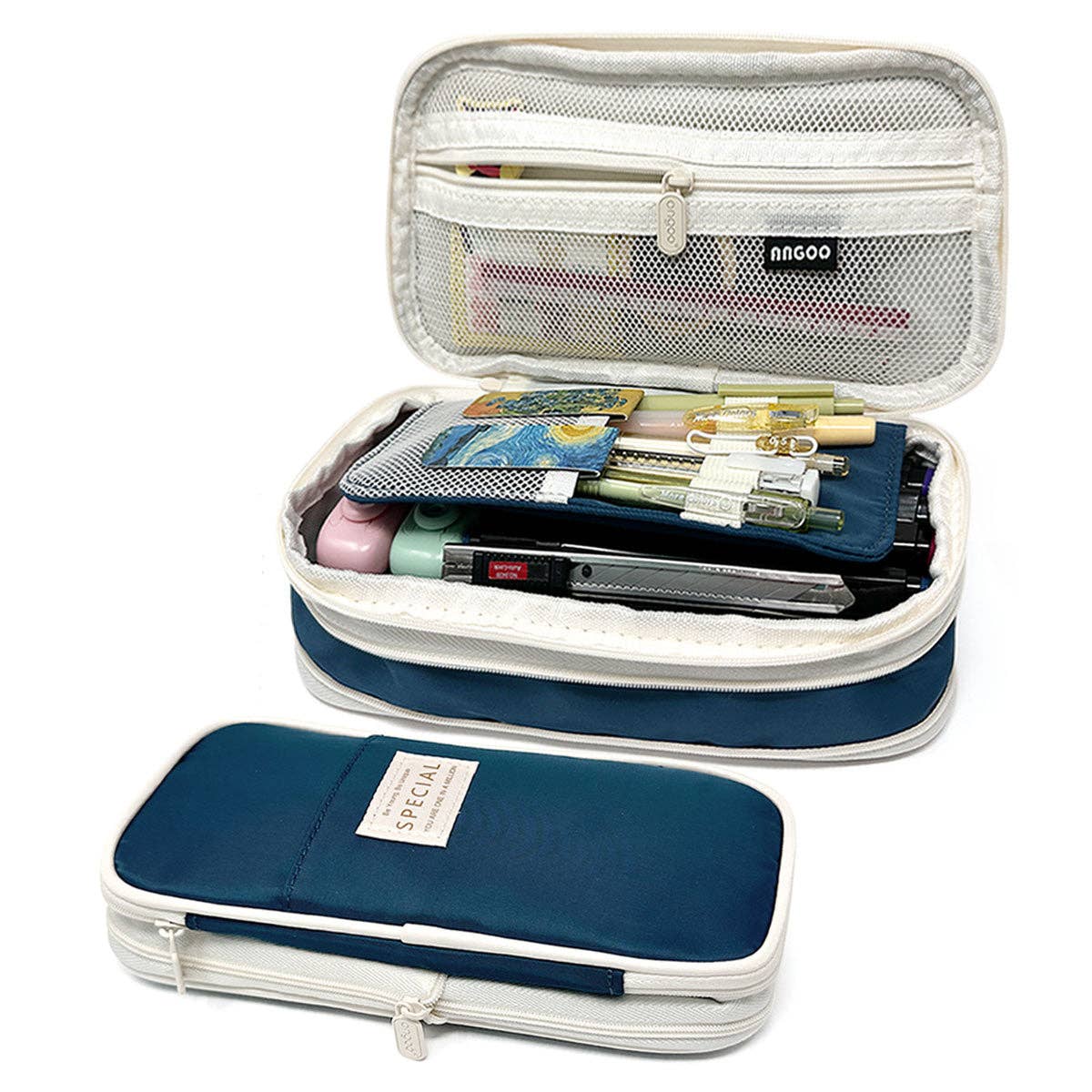 Wrapables.com - Wrapables Large Capacity Pencil Case Expandable Pencil Pouch - Aqua - The Merri Artist - merriartist.com
