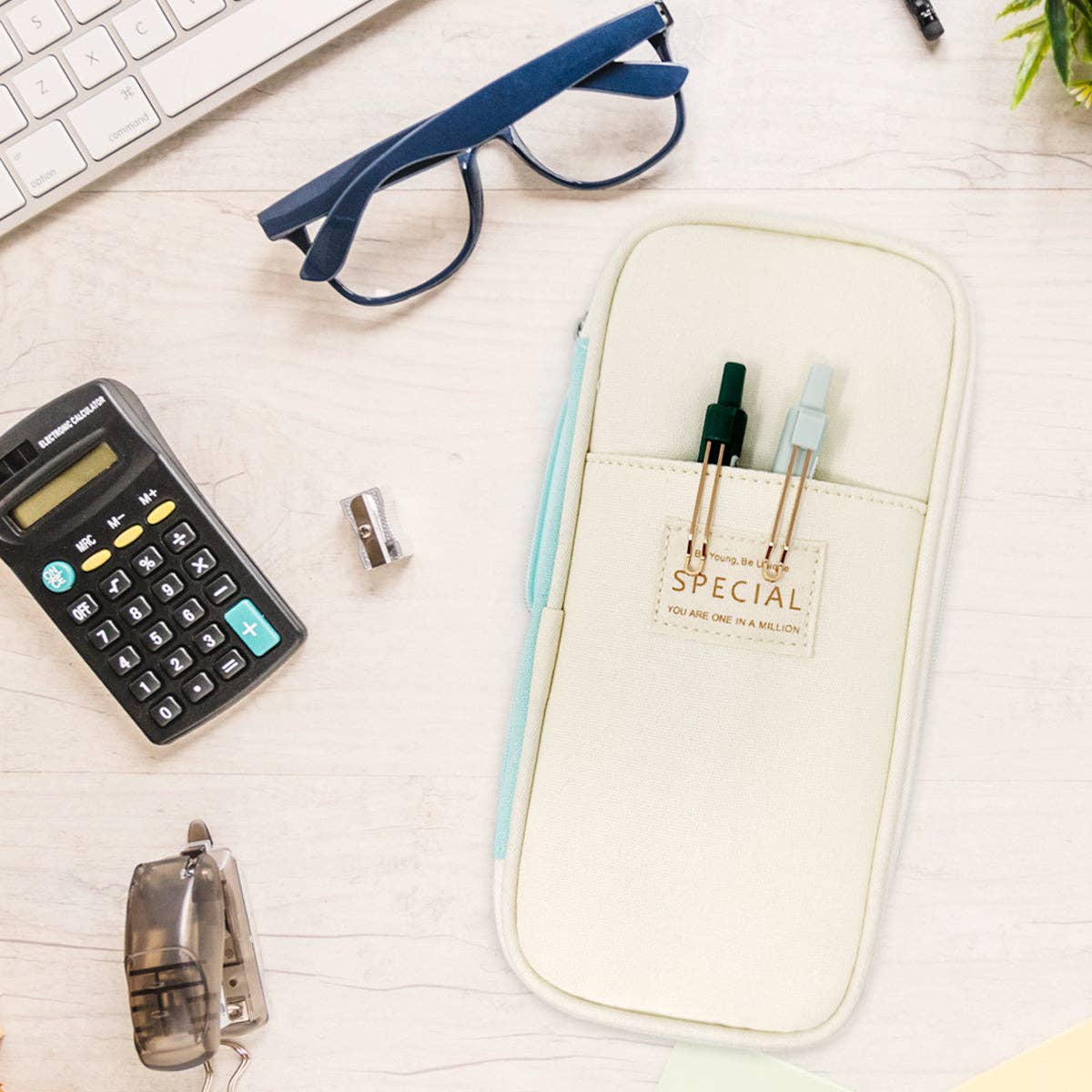 Wrapables.com - Wrapables Large Capacity Pencil Case Expandable Pencil Pouch - Aqua - The Merri Artist - merriartist.com