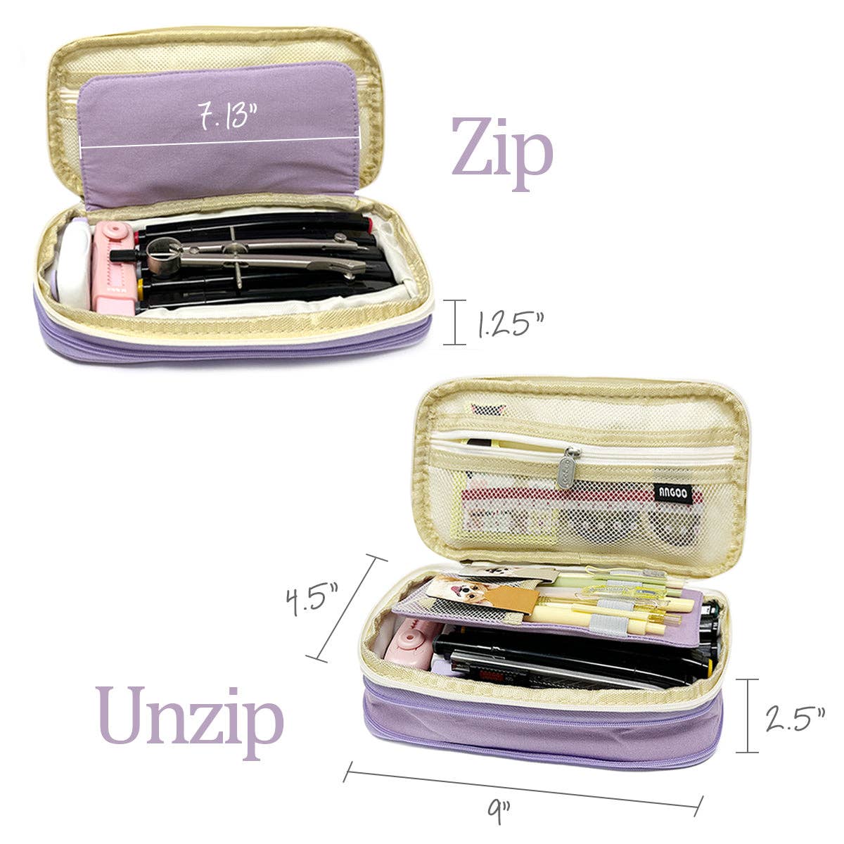 Wrapables.com - Wrapables Large Capacity Pencil Case Expandable Pencil Pouch - Lavender - The Merri Artist - merriartist.com