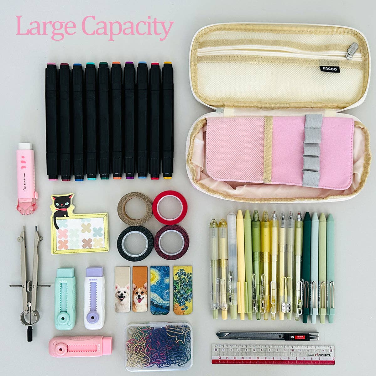 Wrapables.com - Wrapables Large Capacity Pencil Case Expandable Pencil Pouch - Lavender - The Merri Artist - merriartist.com
