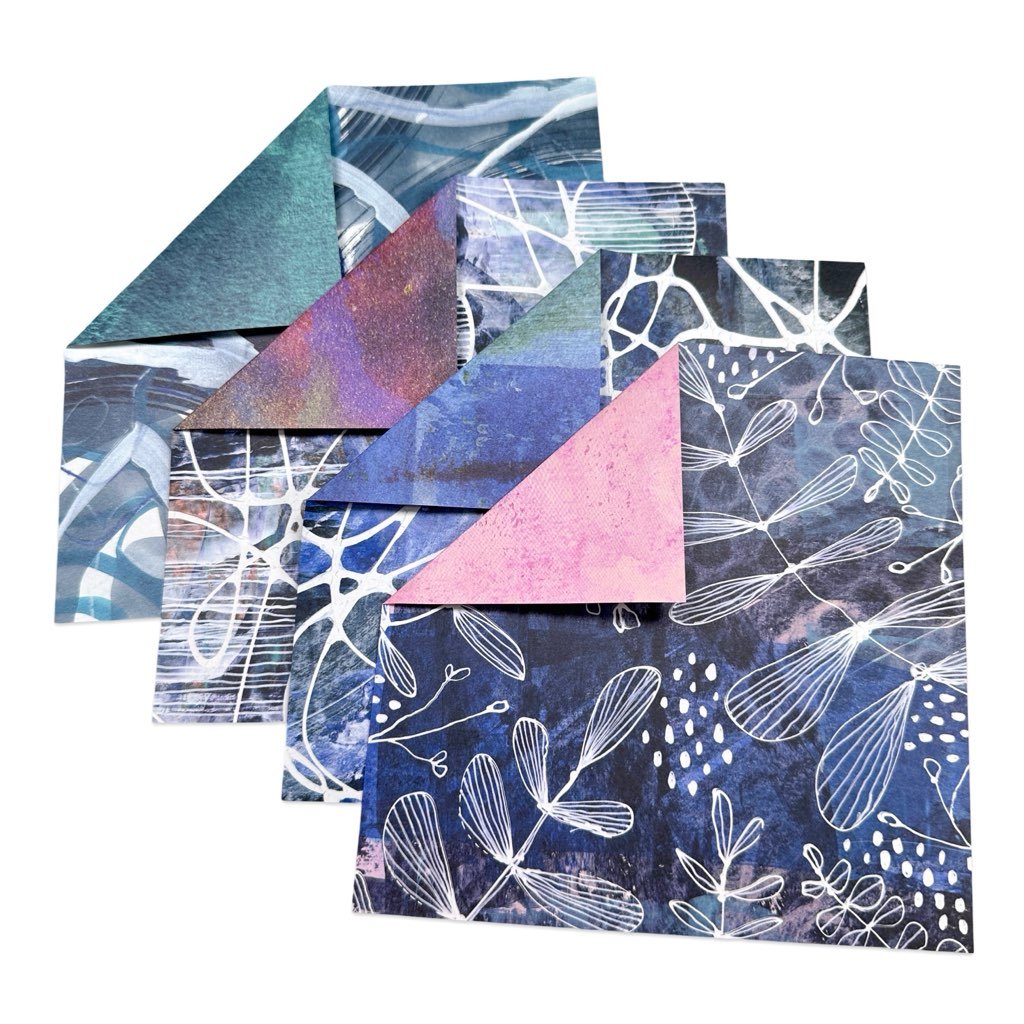 Yasutomo Origami Blue Scribbles 4 Patterns Double Sided 24 Sheets - The Merri Artist - merriartist.com