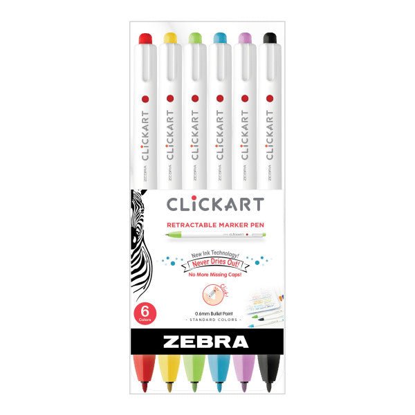 Zebra ClickArt Retractable Marker Pen .6mm 6 Color Set - The Merri Artist - merriartist.com