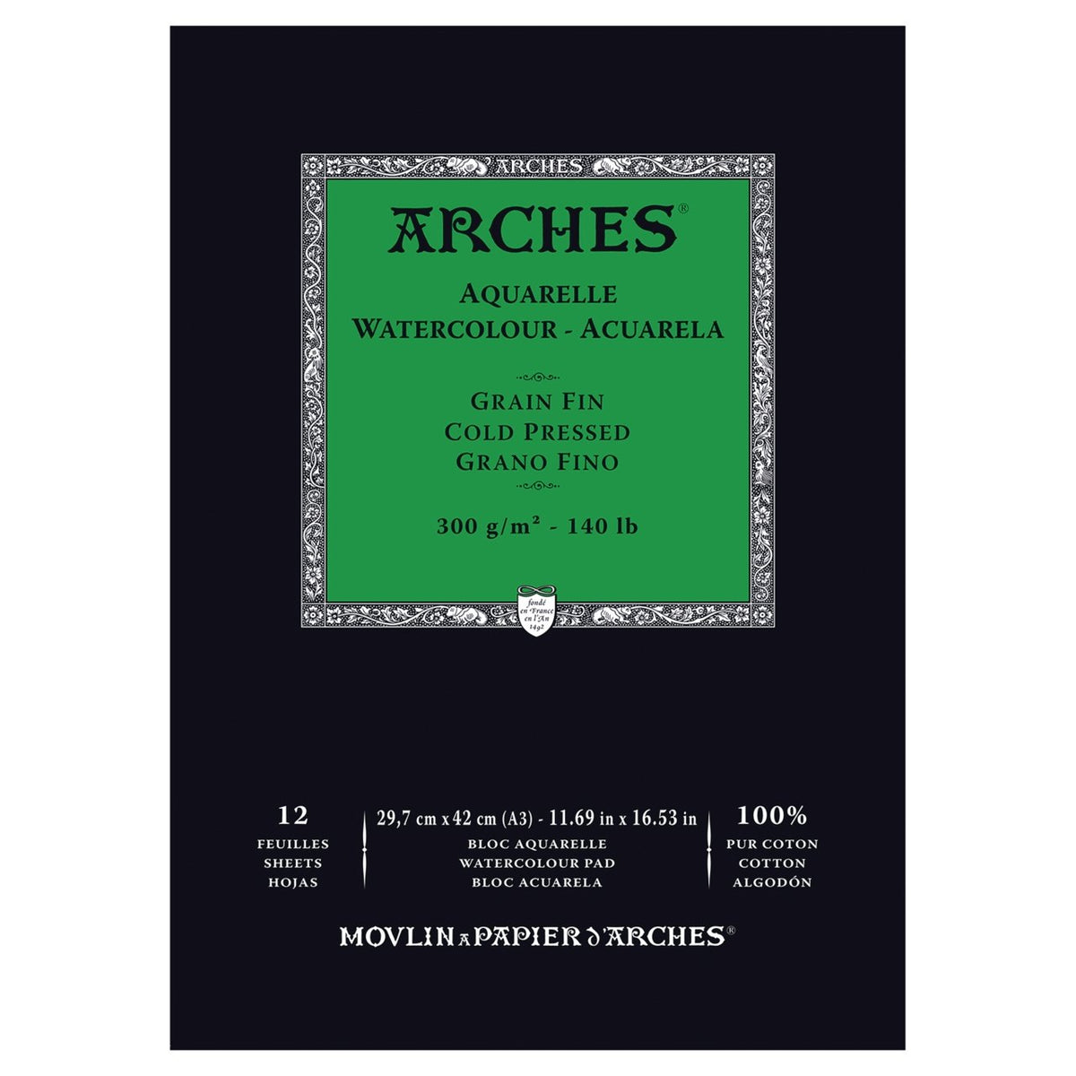 Arches Cold Press 140 lb. Watercolor Paper pad 11.69X16.53 (A3) - merriartist.com