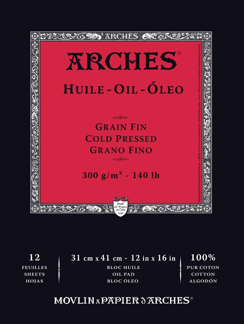 ARCHES Oil Paper - Cold Pressed White 140 lb 300 gsm 12x16 inch Pad (12 Sheets) - merriartist.com