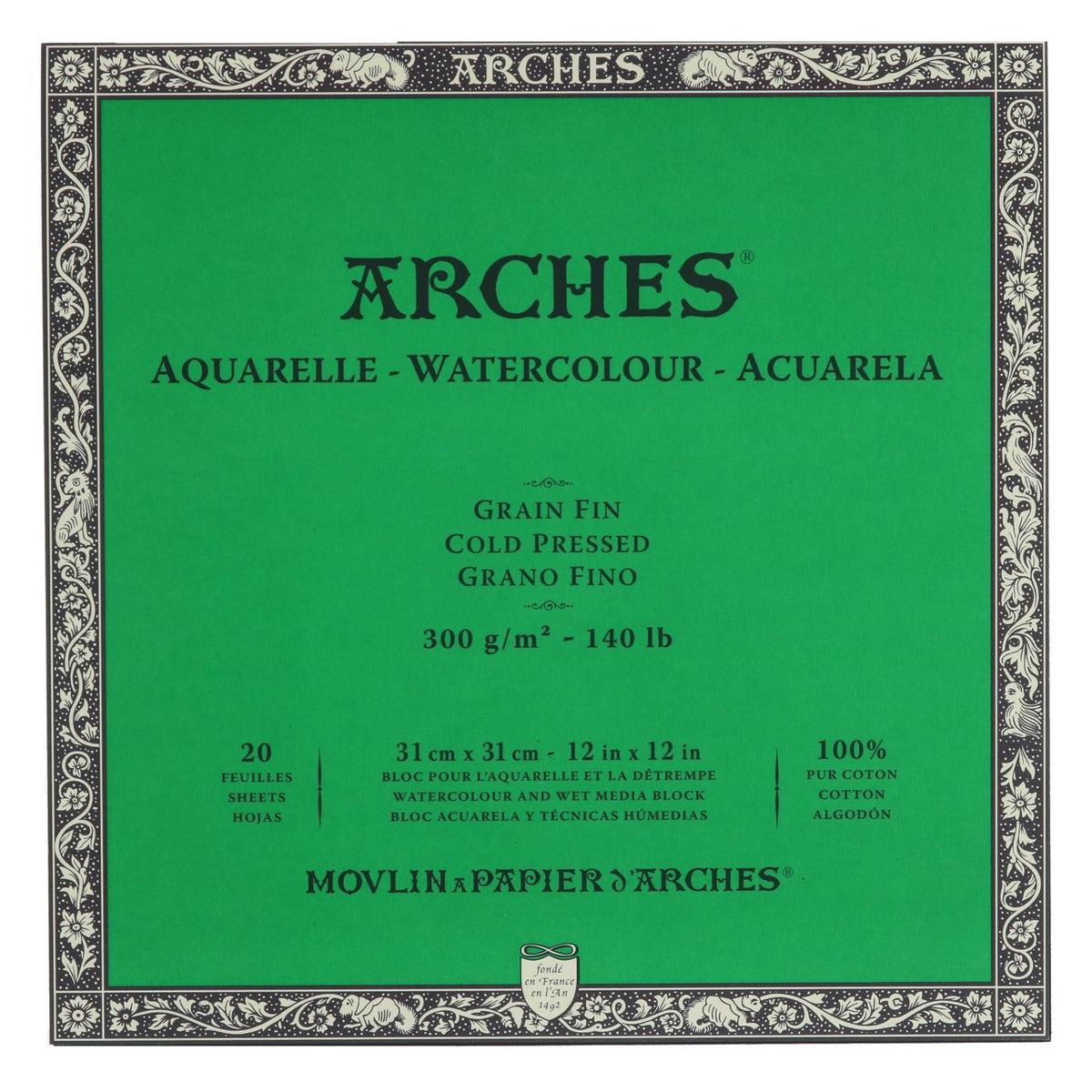 ARCHES Watercolor Block - Cold Pressed 140 lb 12x12 inch (20 Sheets) - merriartist.com