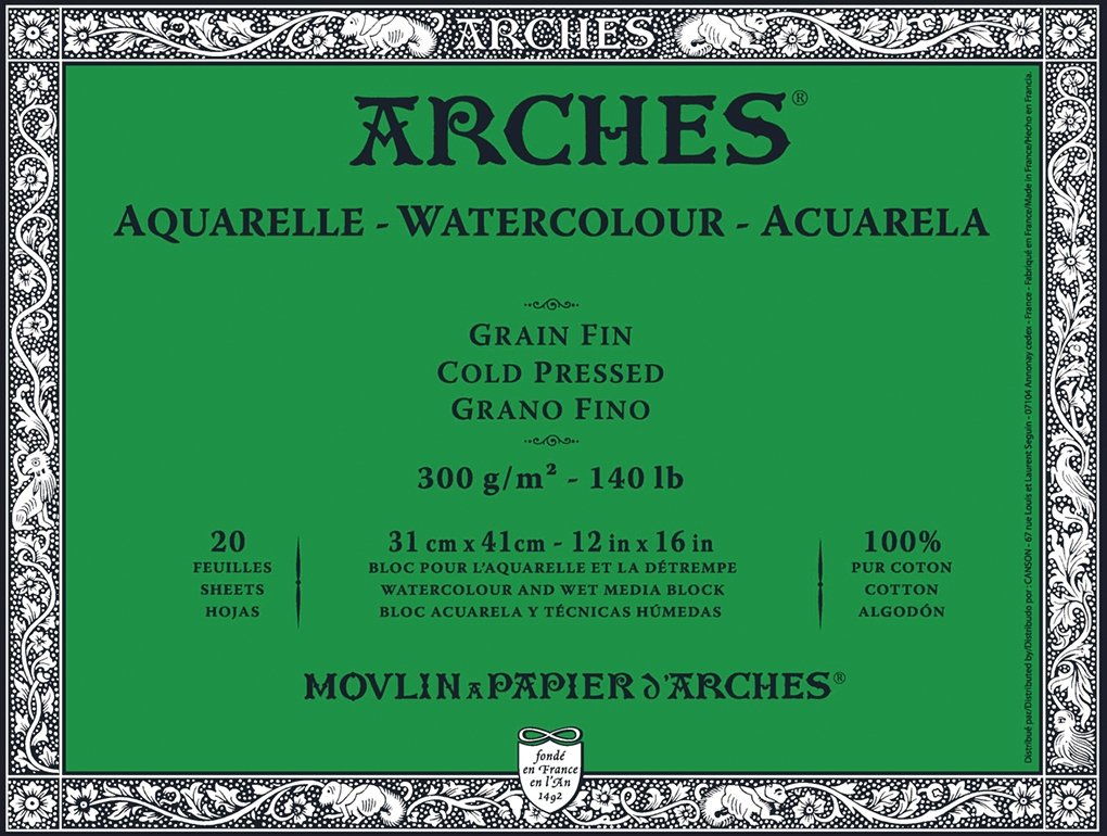 ARCHES Watercolor Block - Cold Pressed 140 lb 12x16 inch (20 Sheets) - merriartist.com