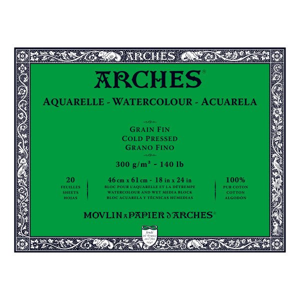 ARCHES Watercolor Block - Cold Pressed 140 lb 18x24 inch (20 Sheets) - merriartist.com