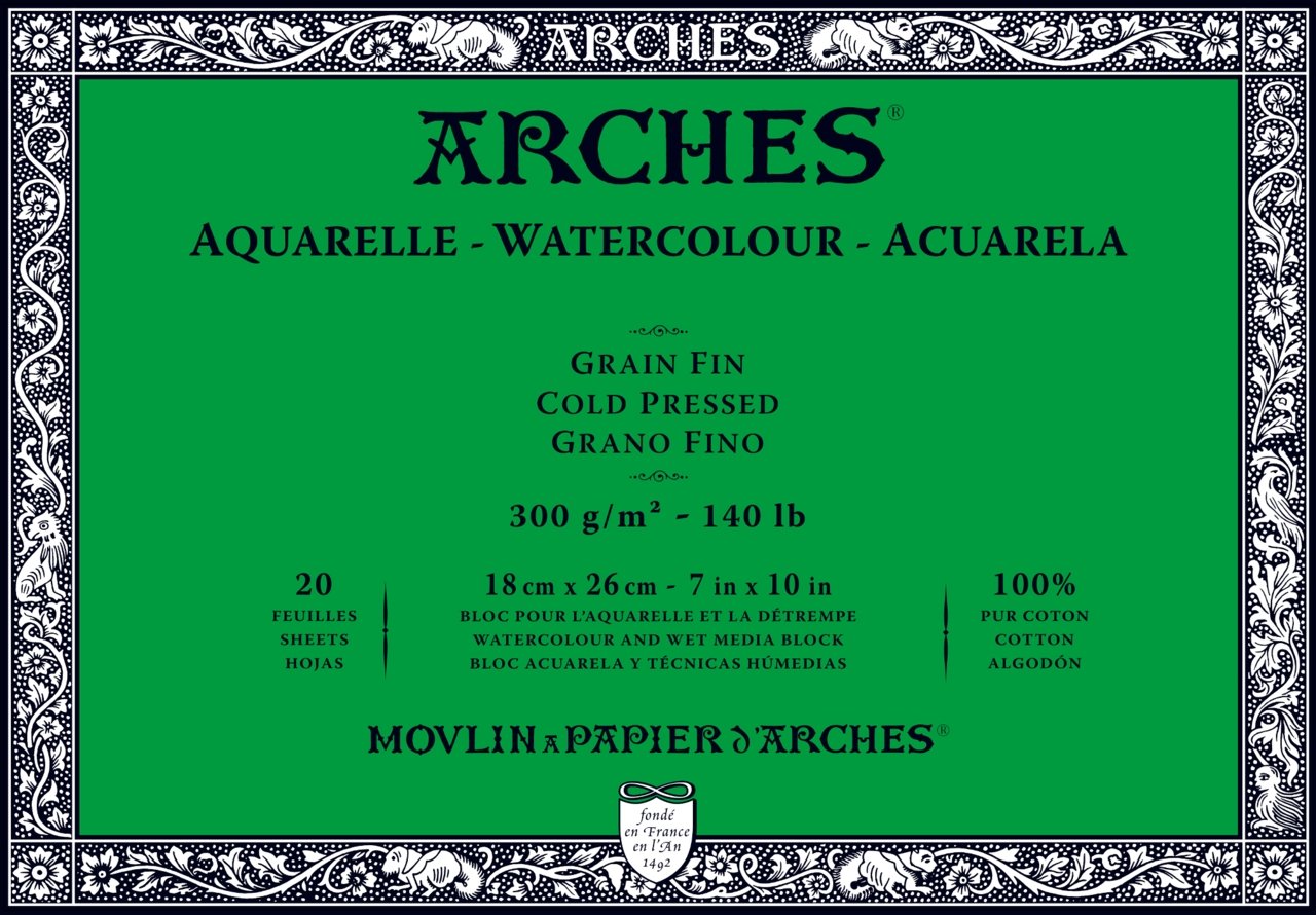 ARCHES Watercolor Block - Cold Pressed 140 lb 7x10 inch (20 Sheets) - merriartist.com