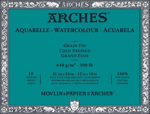 ARCHES Watercolor Block - Cold Pressed 300 lb 12x16 inch (10 Sheets) - merriartist.com