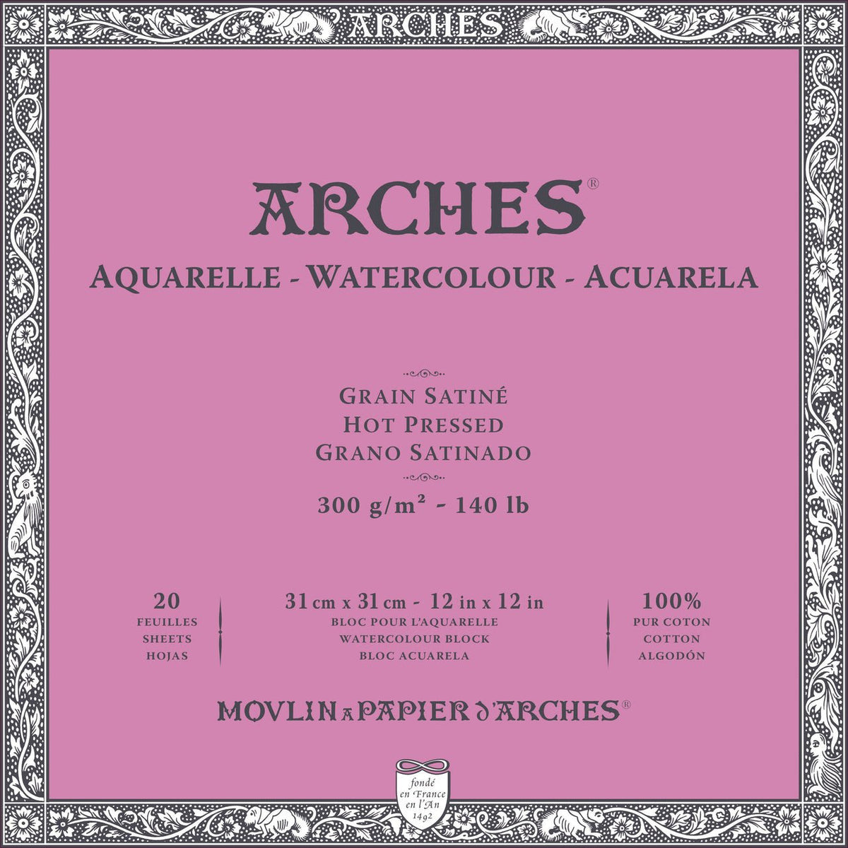 ARCHES Watercolor Block - Hot Pressed 140 lb 12x12 inch (20 Sheets) - merriartist.com