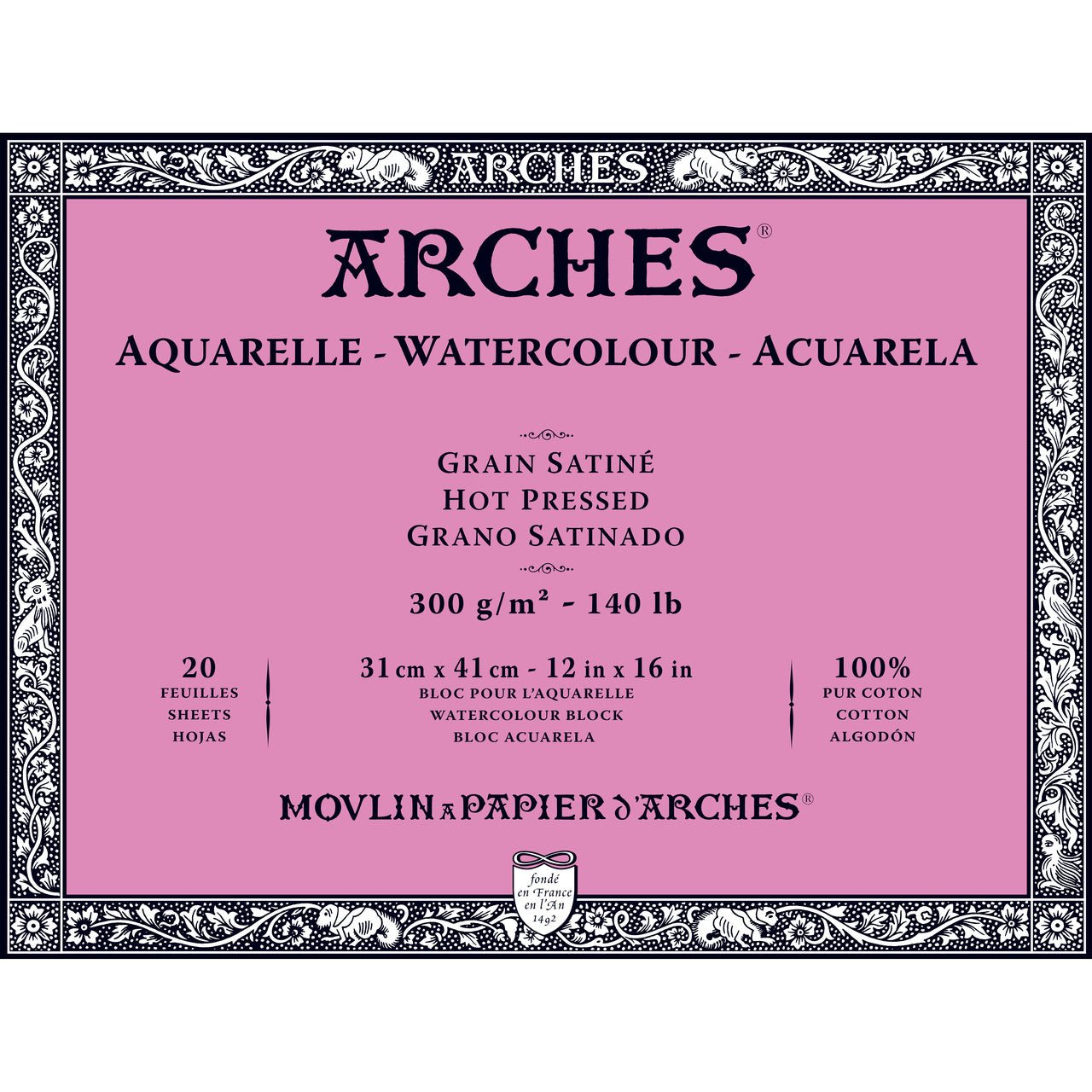 ARCHES Watercolor Block - Hot Pressed 140 lb 12x16 inch (20 Sheets) - merriartist.com