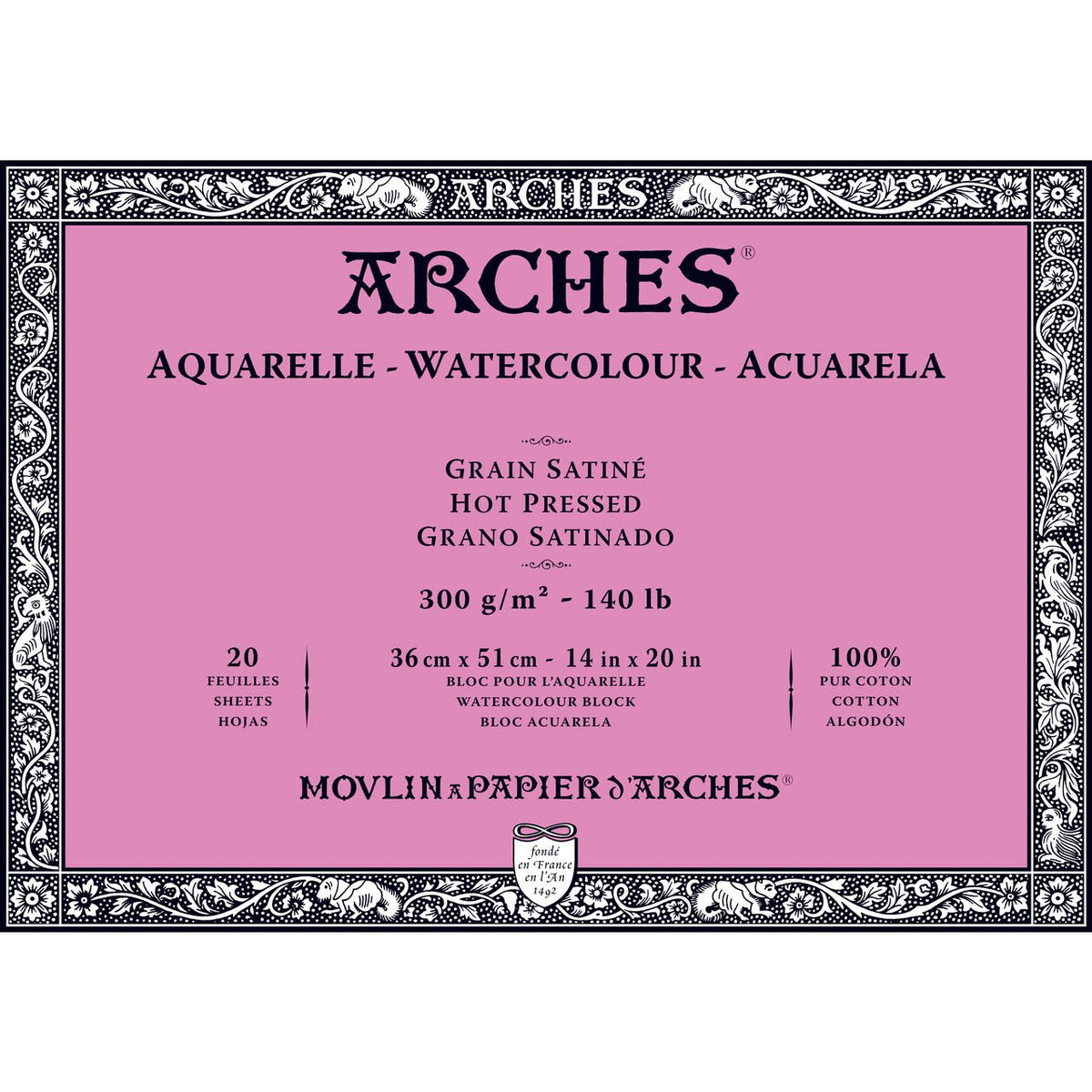 ARCHES Watercolor Block - Hot Pressed 140 lb 14x20 inch (20 Sheets) - merriartist.com