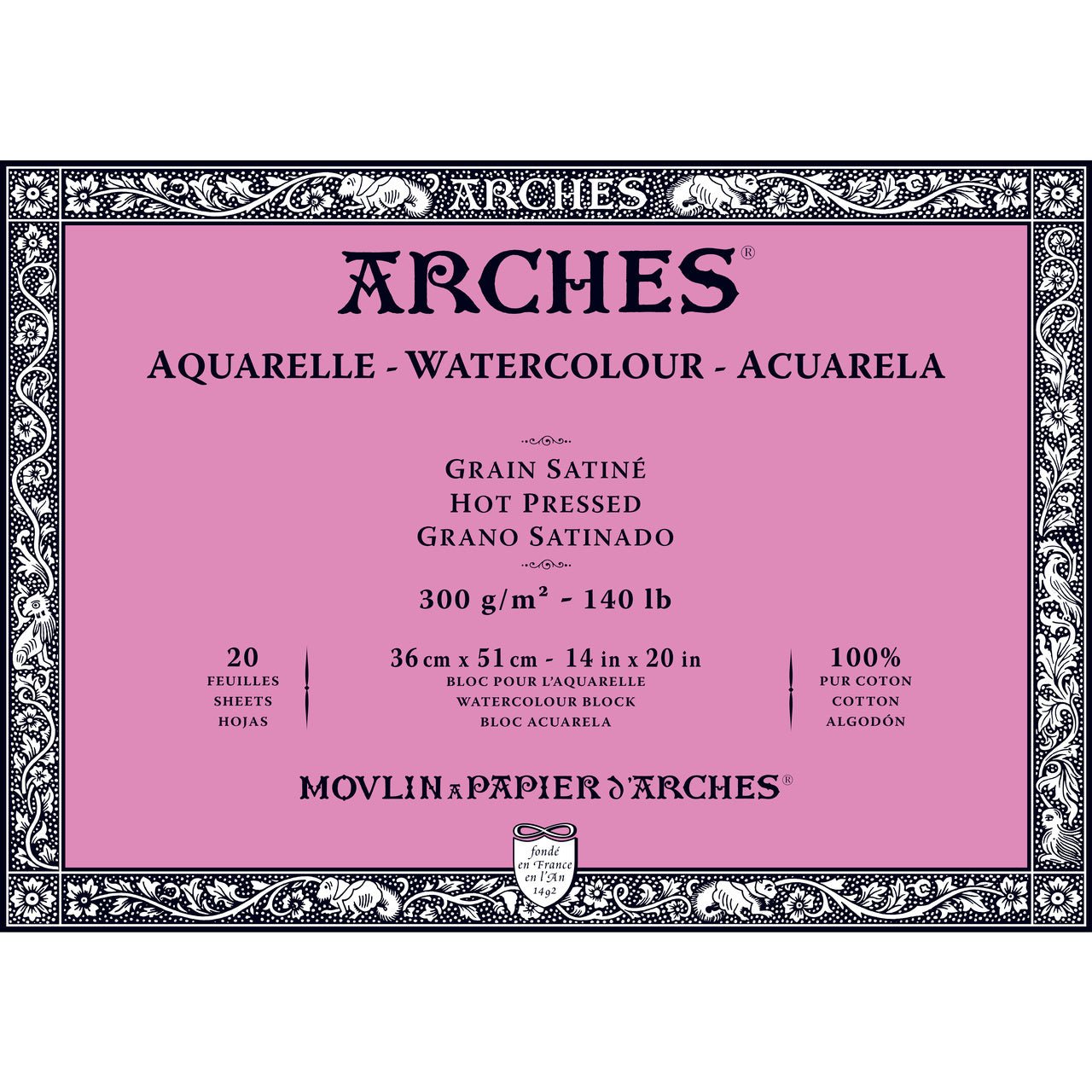 ARCHES Watercolor Block - Hot Pressed 140 lb 14x20 inch (20 Sheets) - merriartist.com