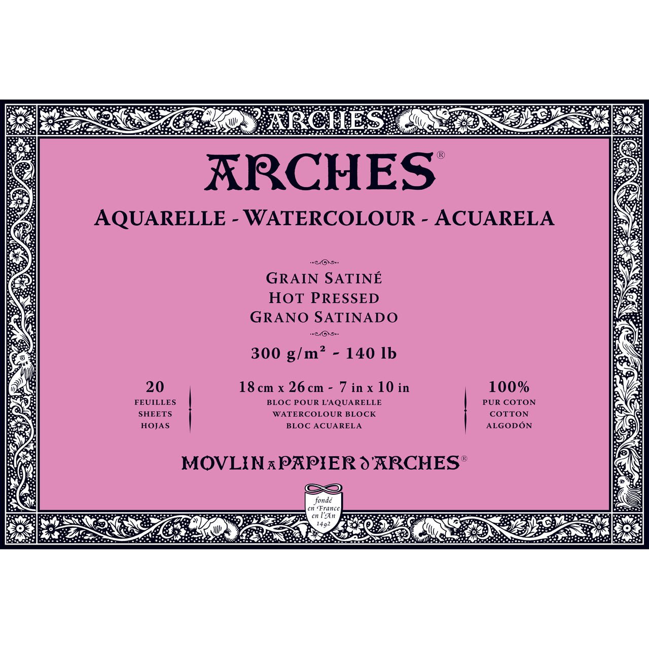 ARCHES Watercolor Block - Hot Pressed 140 lb 7x10 inch (20 Sheets) - merriartist.com