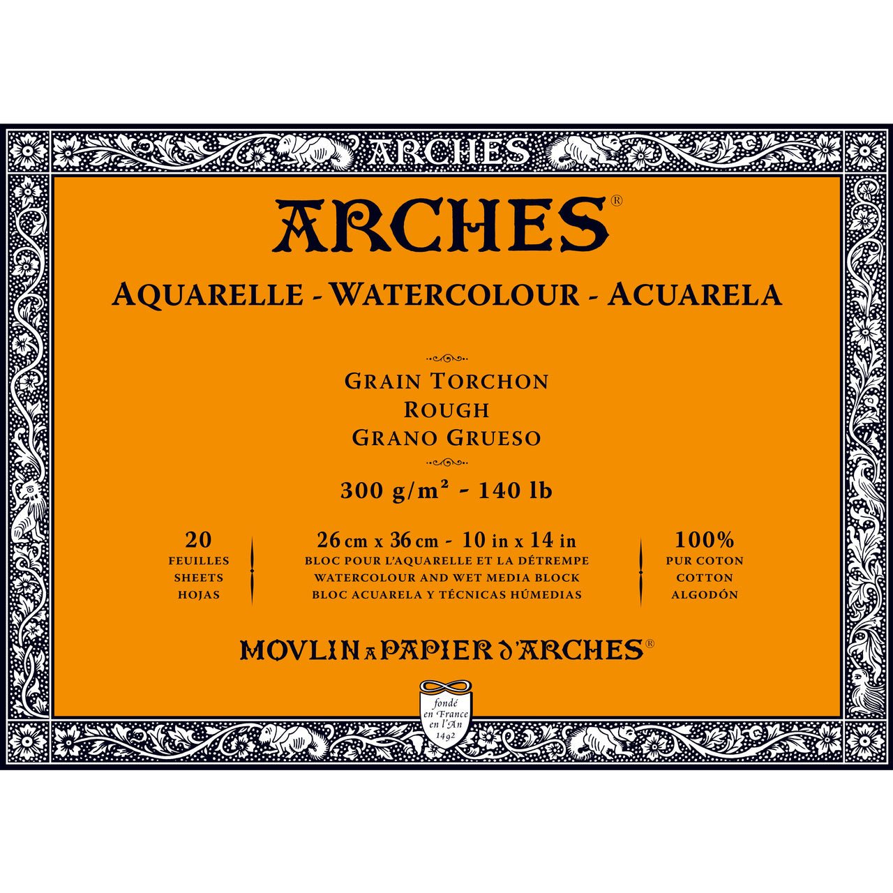ARCHES Watercolor Block - Rough 140 lb 10x14 inch (20 Sheets) - merriartist.com