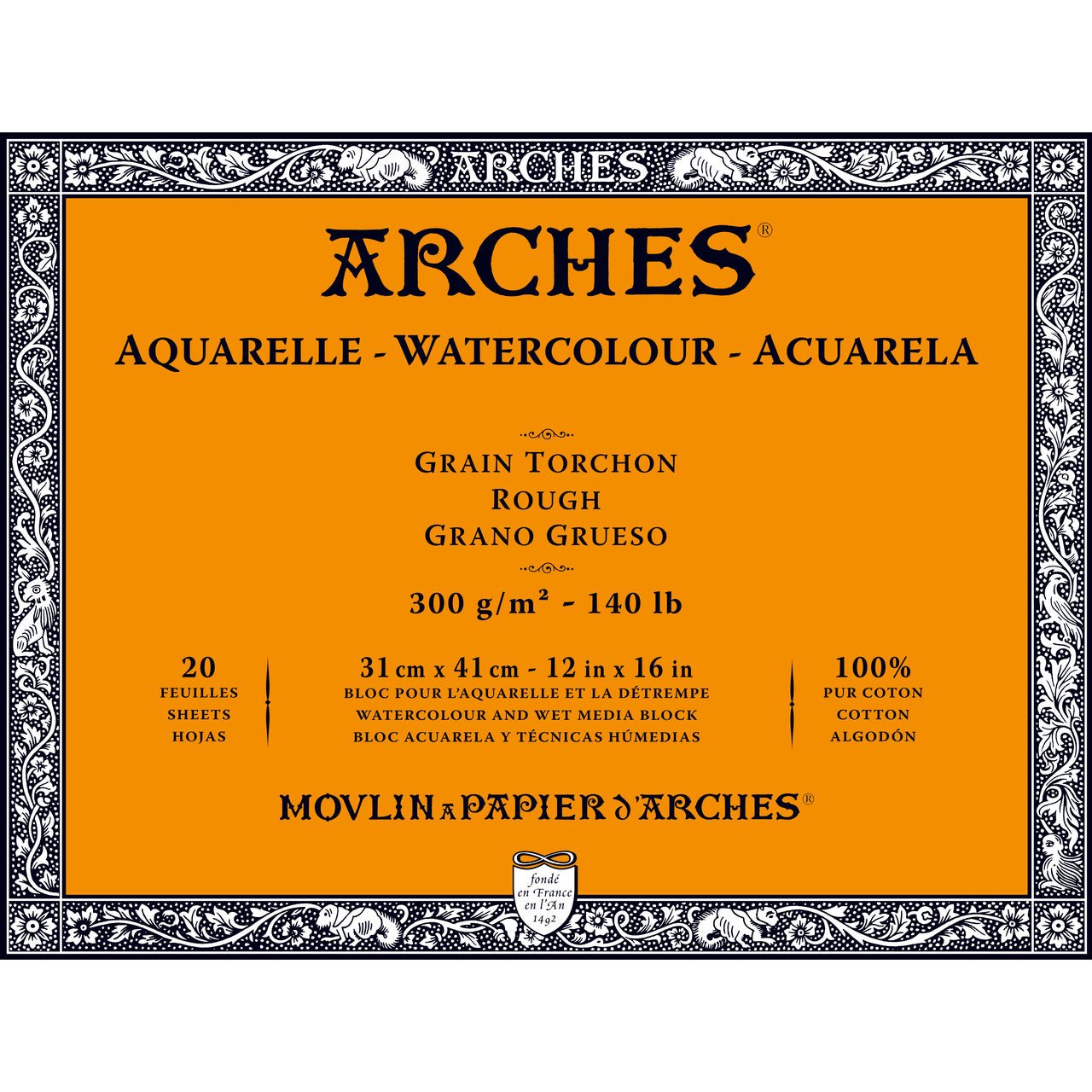 ARCHES Watercolor Block - Rough 140 lb 12x16 inch (20 Sheets) - merriartist.com