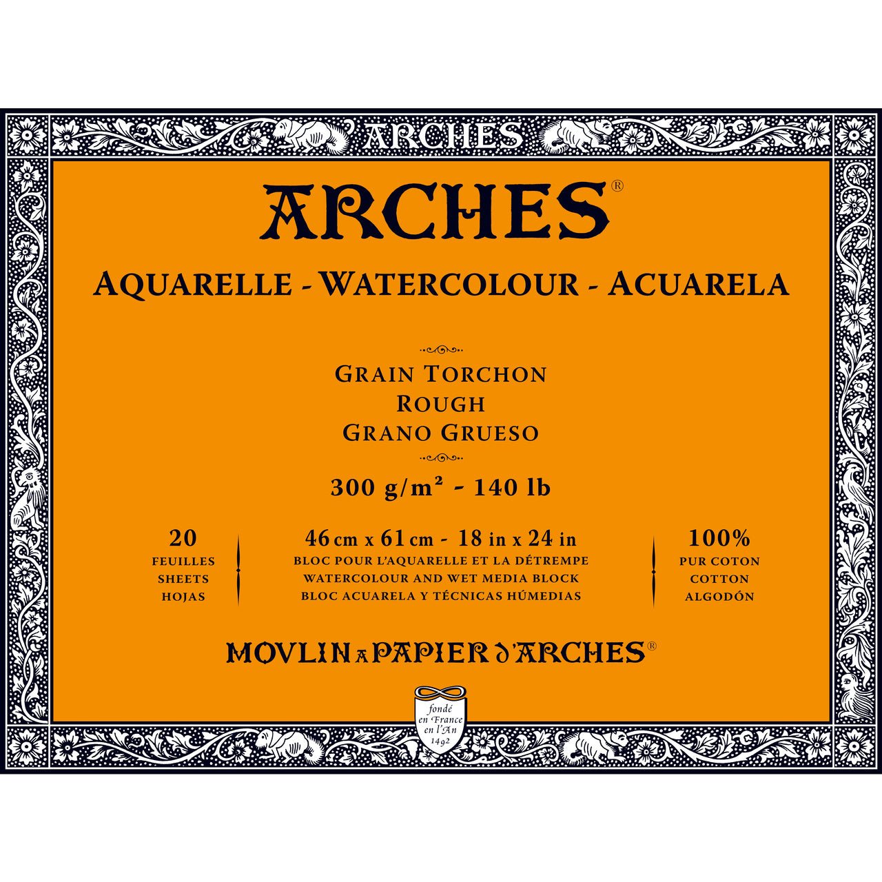 ARCHES Watercolor Block - Rough 140 lb 18x24 inch Block (20 Sheets) - merriartist.com