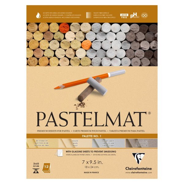 Clairefontaine Premium Pastelmat Pad PL1 (3 sheets each, buttercup, maize, dark gray and light gray) 7" x 9.5" - The Merri Artist - merriartist.com