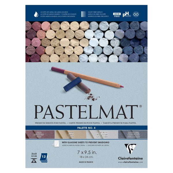 Clairefontaine Premium Pastelmat Pad PL4 (3 each of wine, dark blue, light blue and sand) 7" x 9.5" - merriartist.com