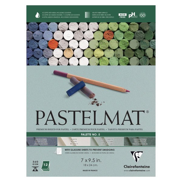 Clairefontaine Premium Pastelmat Pad PL5 (3 each of dark green, light  green, dark blue and white) 7 x 9.5