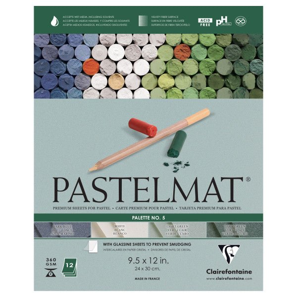 Clairefontaine Premium Pastelmat Pad PL5 (3 each of dark green, light  green, dark blue and white) 7 x 9.5