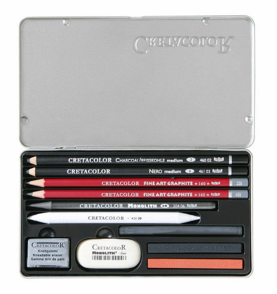 Cretacolor Teacher's Choice 11 Piece Drawing Set in Metal Tin - merriartist.com