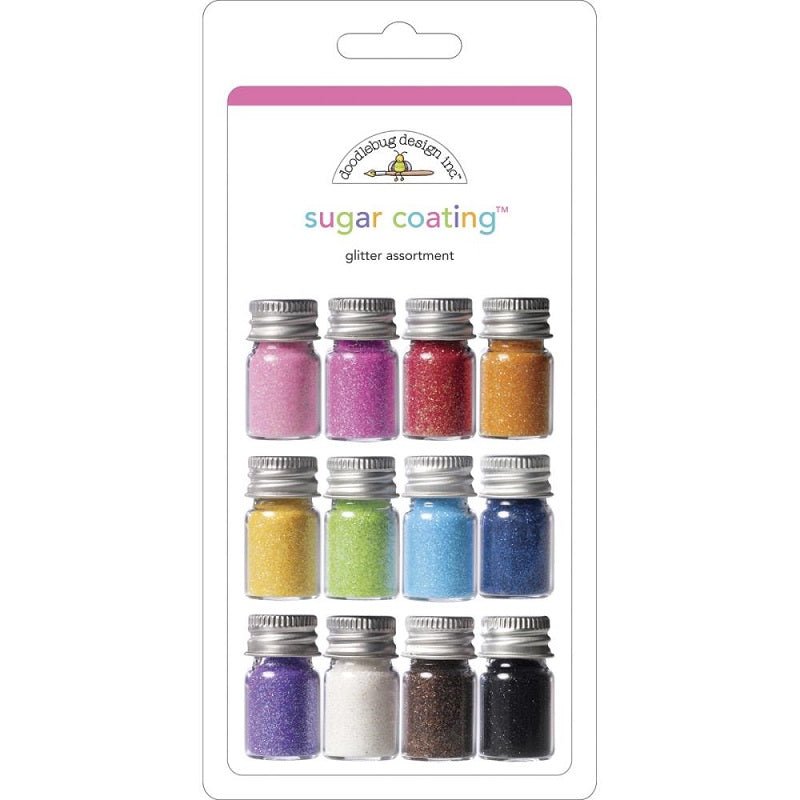 Doodlebug Sugar Coating Fine Glitter Assortment - 12 X 5 gram Bottles - merriartist.com