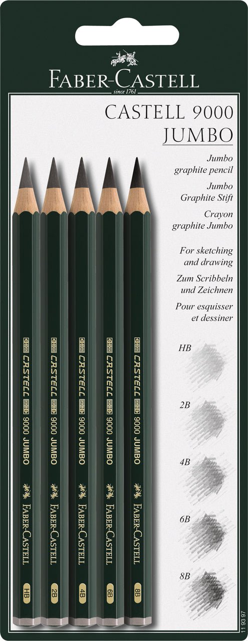 Faber-Castell 9000 JUMBO Graphite Pencil Set of 5 - merriartist.com
